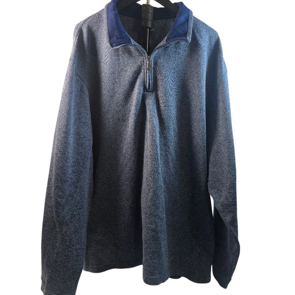 Haggar In Motion Men 4X Blue  Quarter Zip Pullover Sweater Mock Neck Long Sleeve